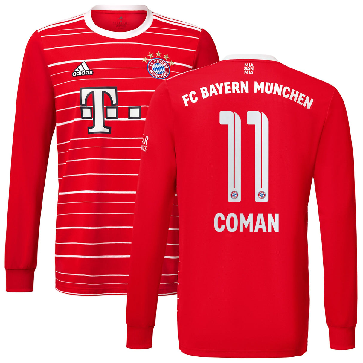 FC Bayern Home Shirt 2022-23 - Kids - Long Sleeve with Coman 11 printing - Kit Captain