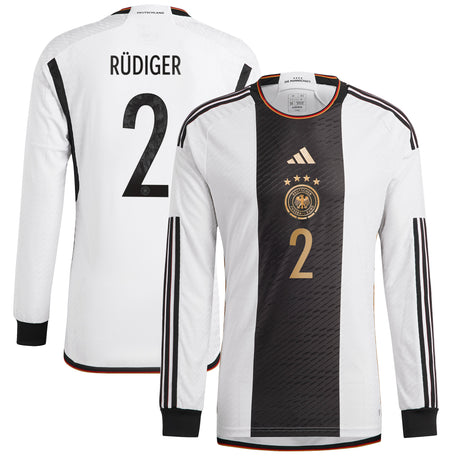 Germany Home Authentic Shirt - Long Sleeve with Rüdiger 2 printing - Kit Captain