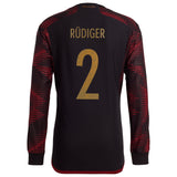 Germany Away Authentic Shirt - Long Sleeve with Rüdiger 2 printing - Kit Captain