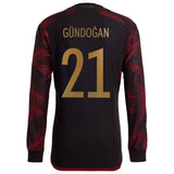 Germany Away Authentic Shirt - Long Sleeve with Gündogan 21 printing - Kit Captain