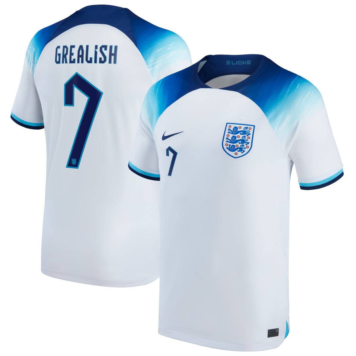 England Home Stadium Shirt 2022 with Grealish 7 printing - Kit Captain