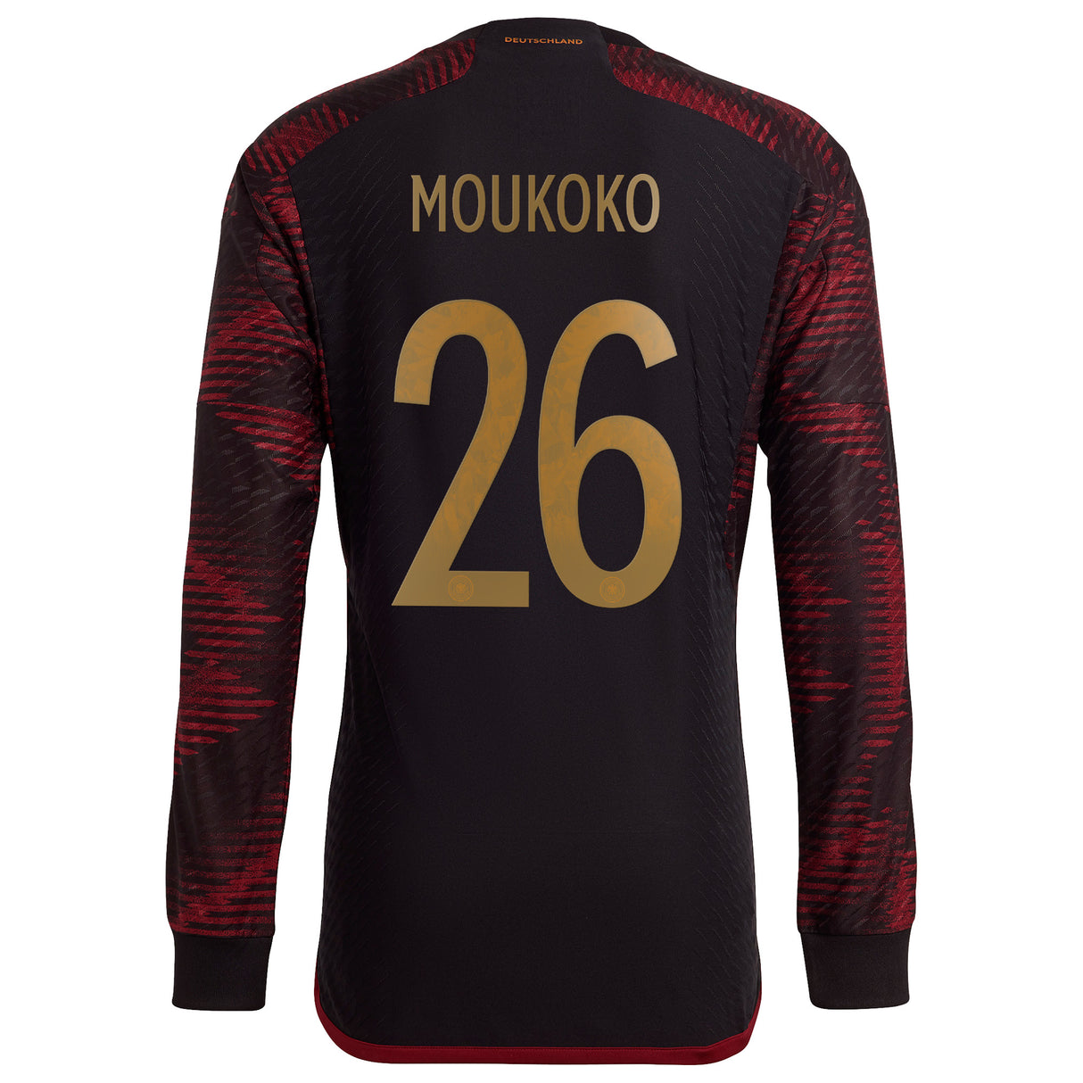 Germany Away Authentic Shirt 2022 - Long Sleeve with Moukoko 26 printing - Kit Captain