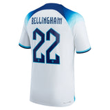 England Home Match Shirt 2022 with Bellingham 22 printing - Kit Captain