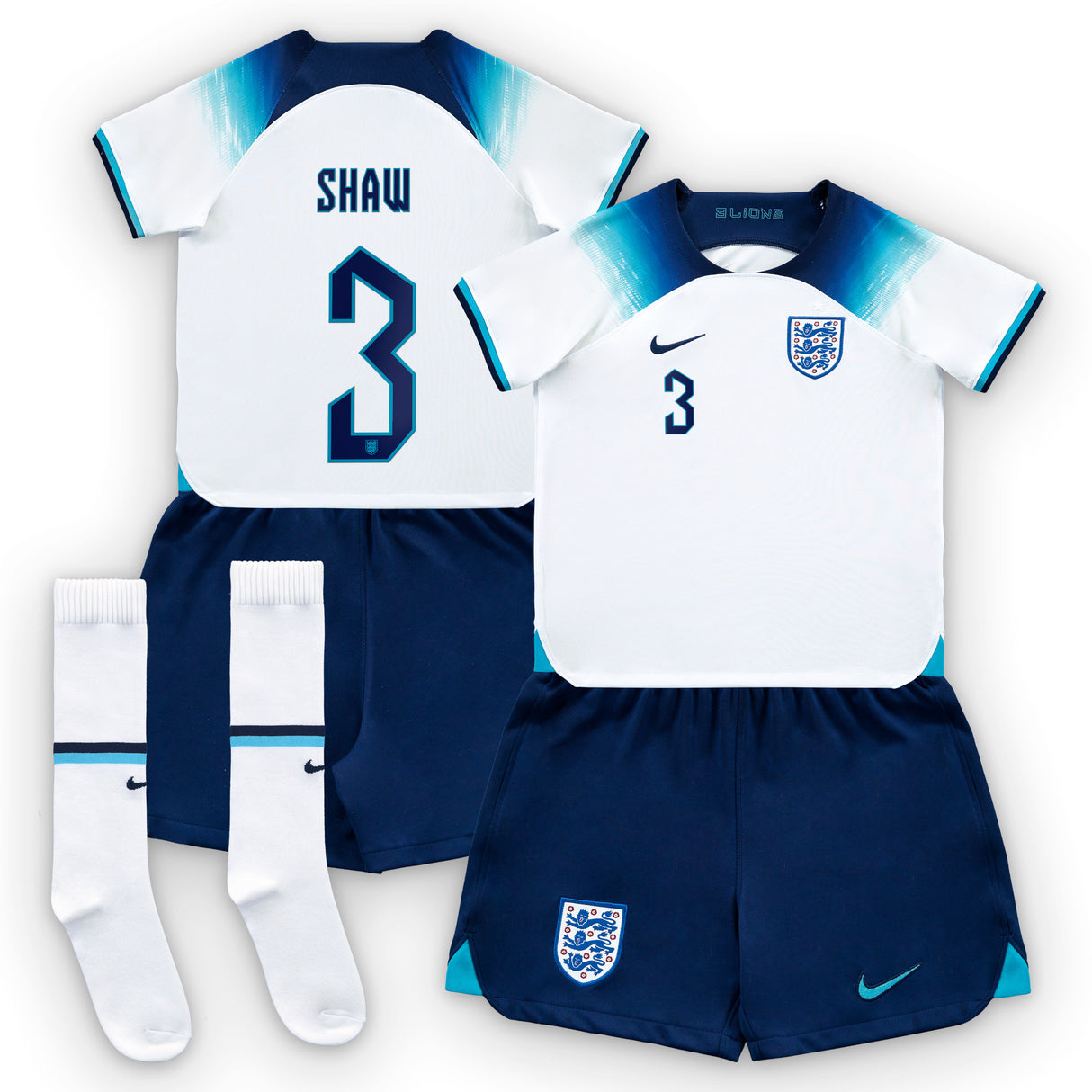 England Home Stadium Kit 2022 - Little Kids with Shaw 3 printing - Kit Captain