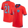 England Away Match Shirt 2022 with White 21 printing - Kit Captain