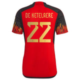 Belgium Home Shirt 2022 with De Ketelaere 22 printing - Kit Captain