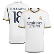 Real Madrid adidas Home Authentic Shirt 2023-24 with Tchouaméni 18 printing - Kit Captain