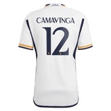 Real Madrid adidas Home Shirt 2023-24 with Camavinga 12 printing - Kit Captain