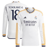 Real Madrid adidas Home Shirt 2023-24 - Long Sleeve with Tchouaméni 18 printing - Kit Captain