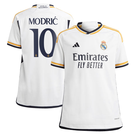 Real Madrid adidas Home Shirt 2023-24 - Kids with Modric 10 printing - Kit Captain