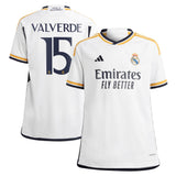 Real Madrid adidas Home Shirt 2023-24 - Kids with Valverde 15 printing - Kit Captain