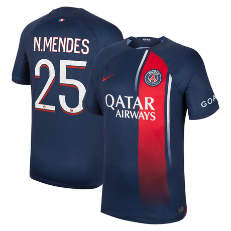 Paris Saint-Germain Nike Home Stadium Shirt 2023-24 with N.Mendes 25 printing - Kit Captain