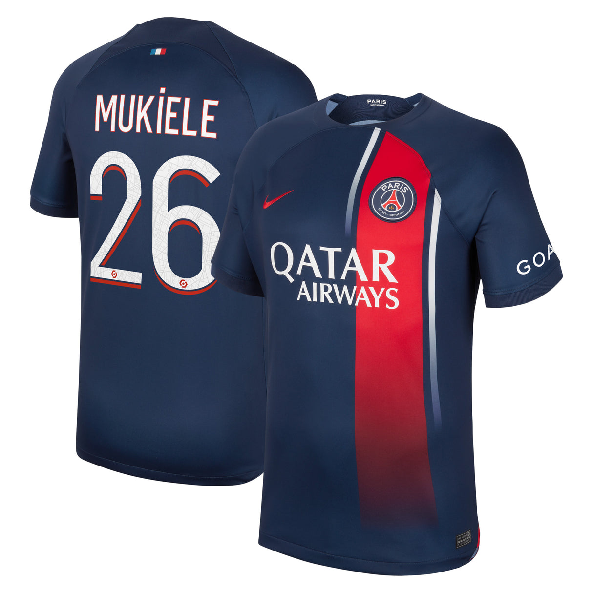 Paris Saint-Germain Nike Home Stadium Shirt 2023-24 with Mukiele 26 printing - Kit Captain