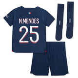 Paris Saint-Germain Nike Home Stadium Kit 2023-24 - Little Kids with N.Mendes 25 printing - Kit Captain