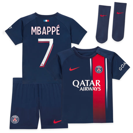 Paris Saint-Germain Nike Home Stadium Kit 2023-24 - Infant with Mbappé 7 printing - Kit Captain