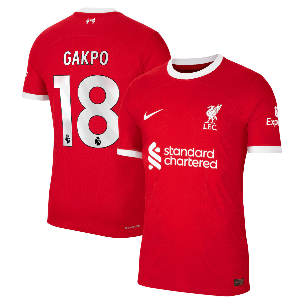 Liverpool Nike Home Dri Fit Adv Match Shirt - 2023-24 with Gakpo 18 printing - Kit Captain