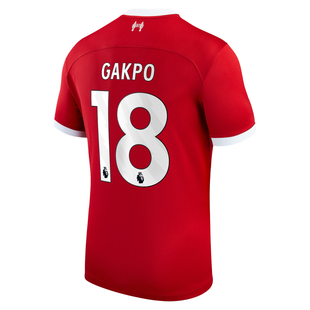 Liverpool Nike Home Stadium Shirt - 2023-24 - Kids with Gakpo 18 printing - Kit Captain