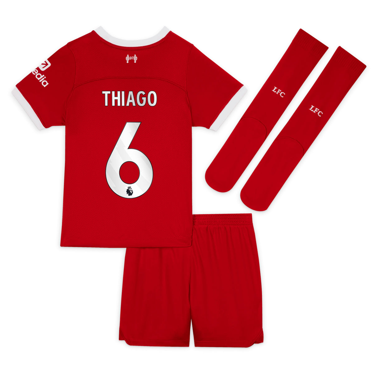 Liverpool Nike Home Stadium Kit - 2023-24 - Little Kids with Thiago 6 printing - Kit Captain