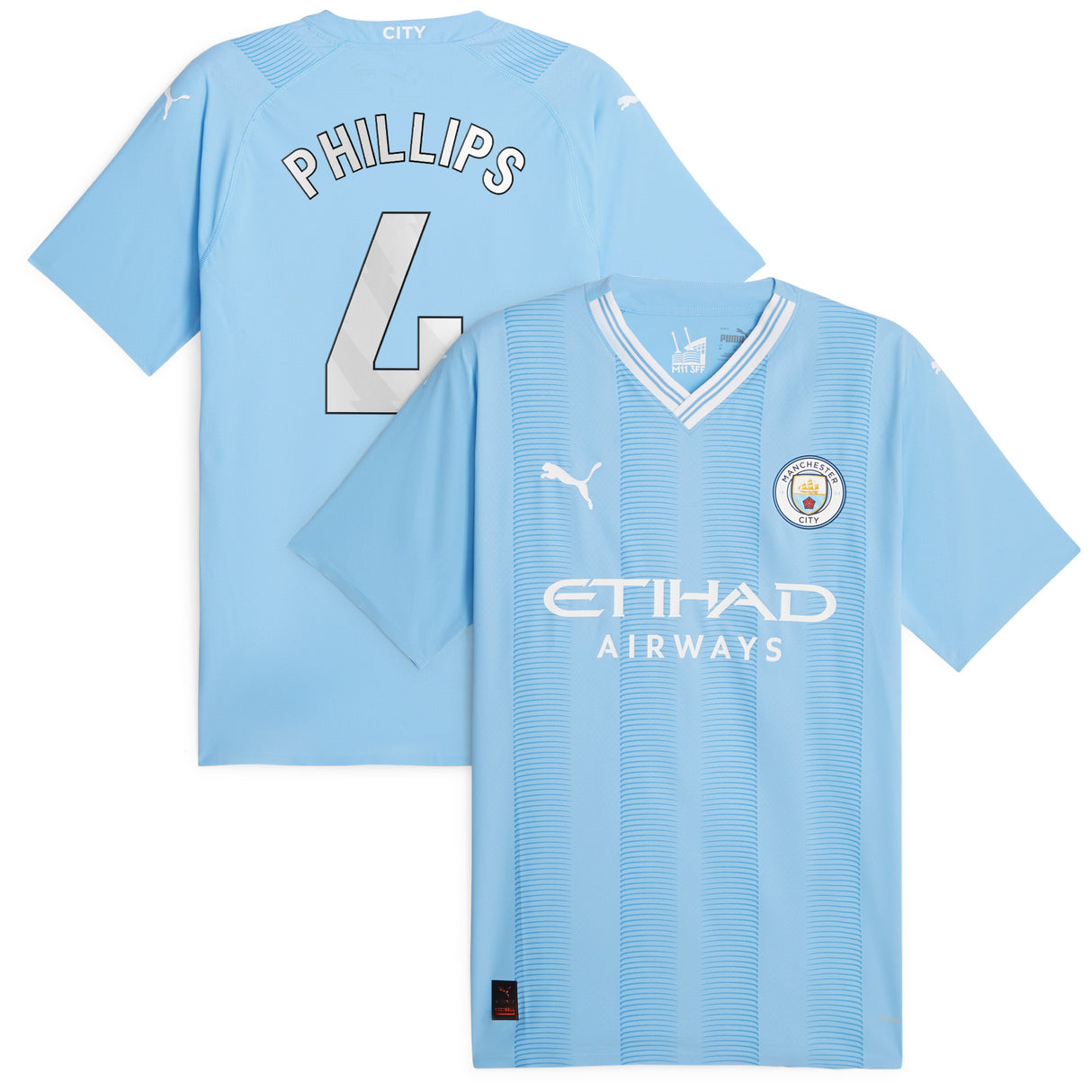 Manchester City Puma Home Authentic Shirt 2023-24 with Phillips 4 printing - Kit Captain