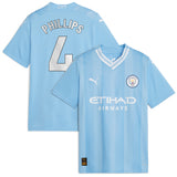 Manchester City Puma Home Shirt 2023-24 - Kids with Phillips 4 printing - Kit Captain