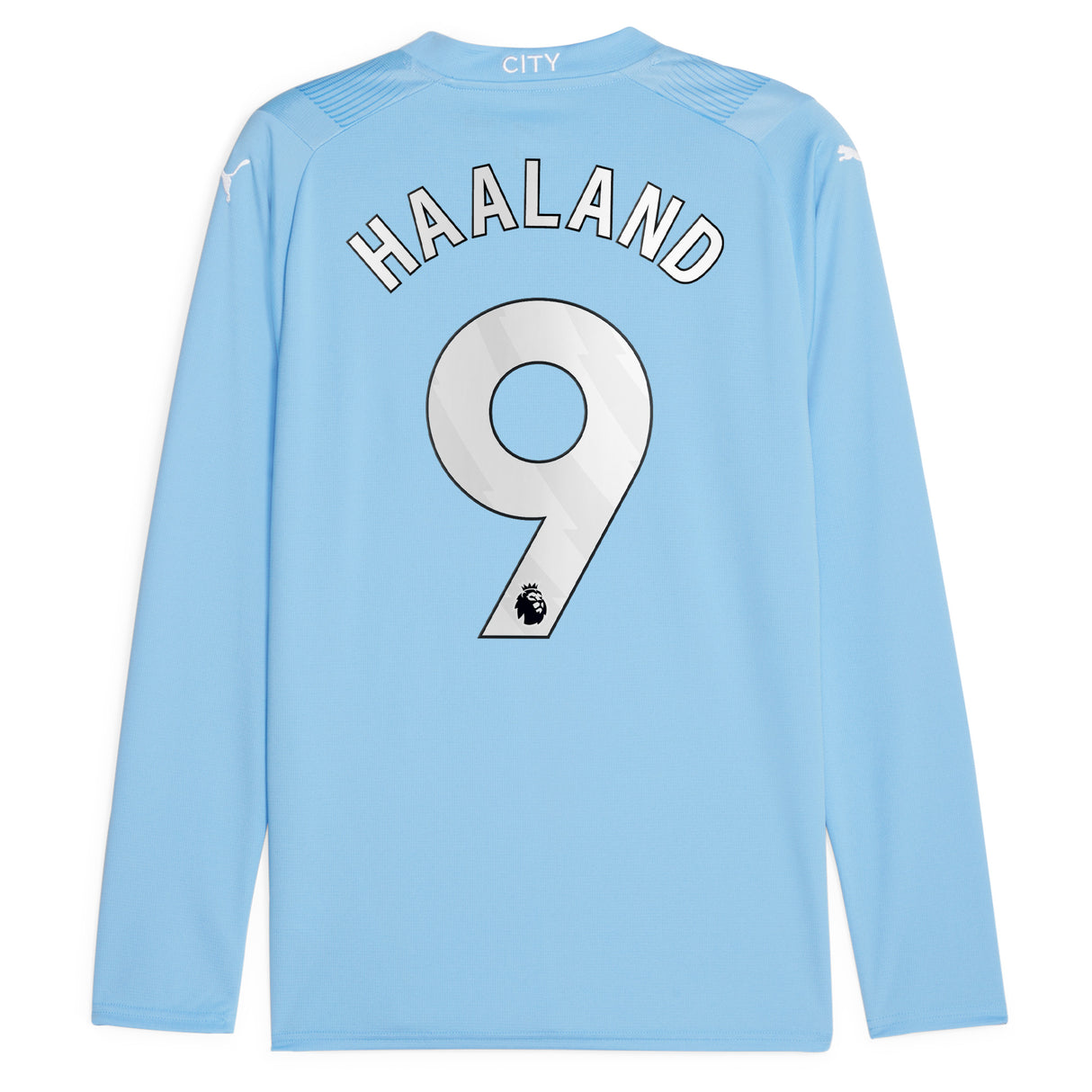 Manchester City Puma Home Shirt 2023-24 - Long Sleeve - Kids with Haaland 9 printing - Kit Captain