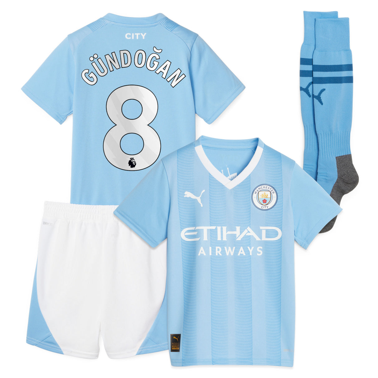 Manchester City Puma Home Minikit 2023-24 with Gündogan 8 printing - Kit Captain