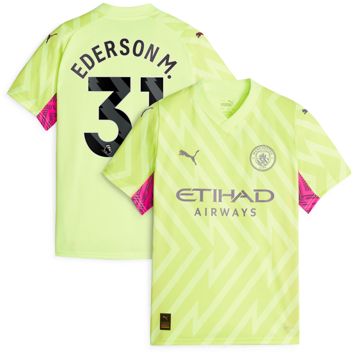 Manchester City Puma Goalkeeper Shirt 2023-24 - Short Sleeve - Kids with Ederson M. 31 printing - Kit Captain