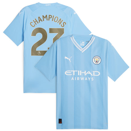 Manchester City Puma Home Authentic Shirt 2023-24 with Champions 23 printing - Kit Captain