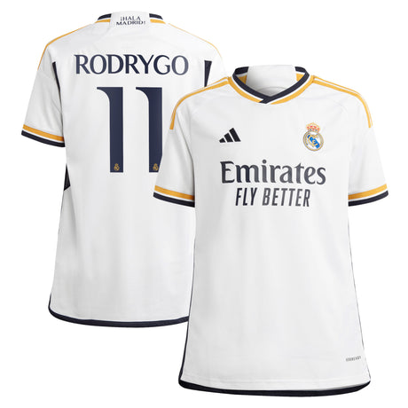 Real Madrid adidas Home Shirt 2023-24 - Kids with Rodrygo 11 printing - Kit Captain