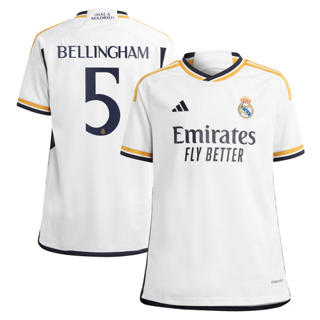 Real Madrid adidas Home Shirt 2023-24 - Kids with Bellingham 5 printing - Kit Captain