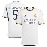 Real Madrid adidas Home Authentic Shirt 2023-24 with Bellingham 5 printing - Kit Captain