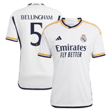 Real Madrid adidas Home Shirt 2023-24 with Bellingham 5 printing - Kit Captain