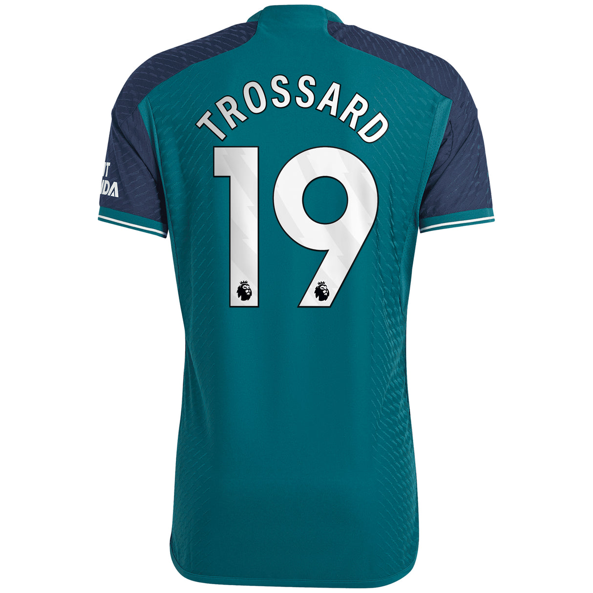 Arsenal adidas Third Authentic Shirt 2023-24 with Trossard 19 printing - Kit Captain