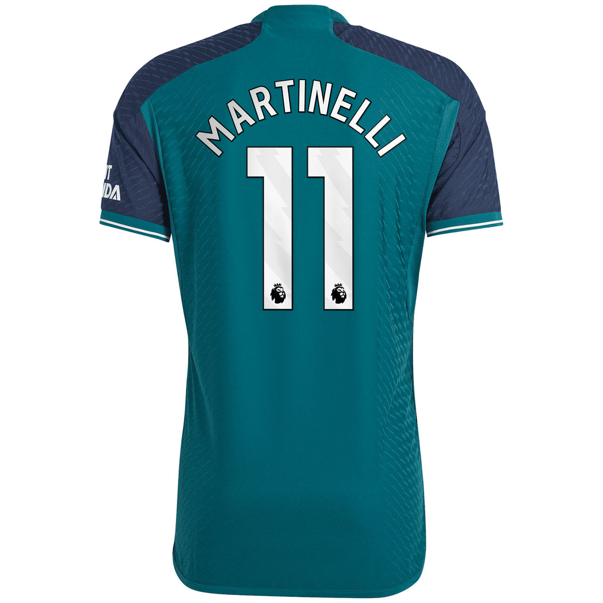 Arsenal adidas Third Authentic Shirt 2023-24 with Martinelli 11 printing - Kit Captain