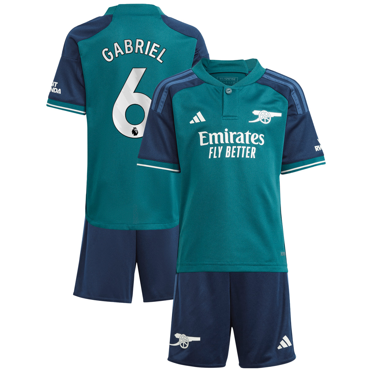 Arsenal adidas Third Minikit 2023-24 with Gabriel 6 printing - Kit Captain