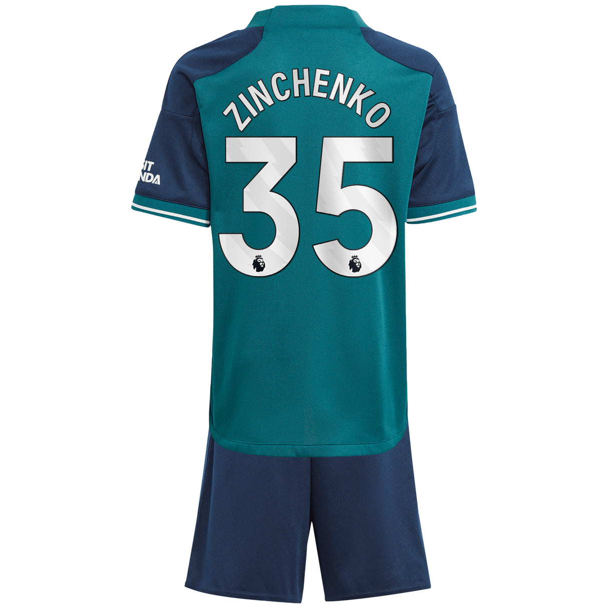 Arsenal adidas Third Minikit 2023-24 with Zinchenko 35 printing - Kit Captain