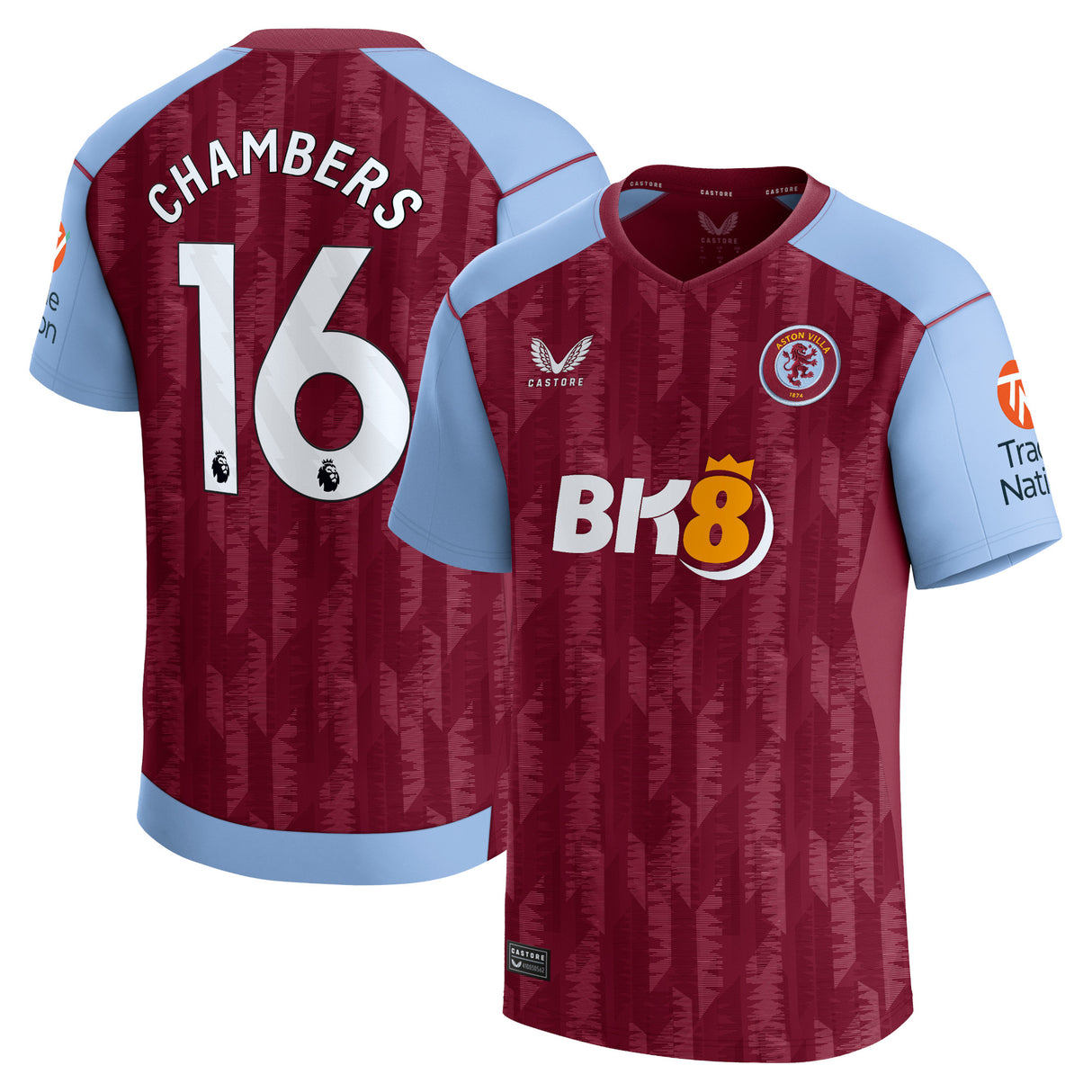 Aston Villa Castore Home Shirt 2023-24 with Chambers 16 printing - Kit Captain