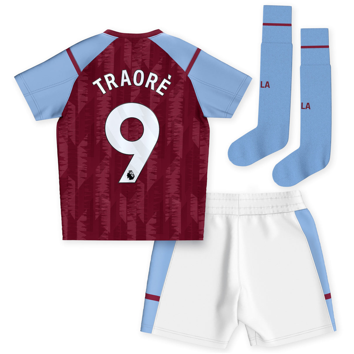 Aston Villa Castore Home Infant Kit 2023-24 with Traoré 9 printing - Kit Captain