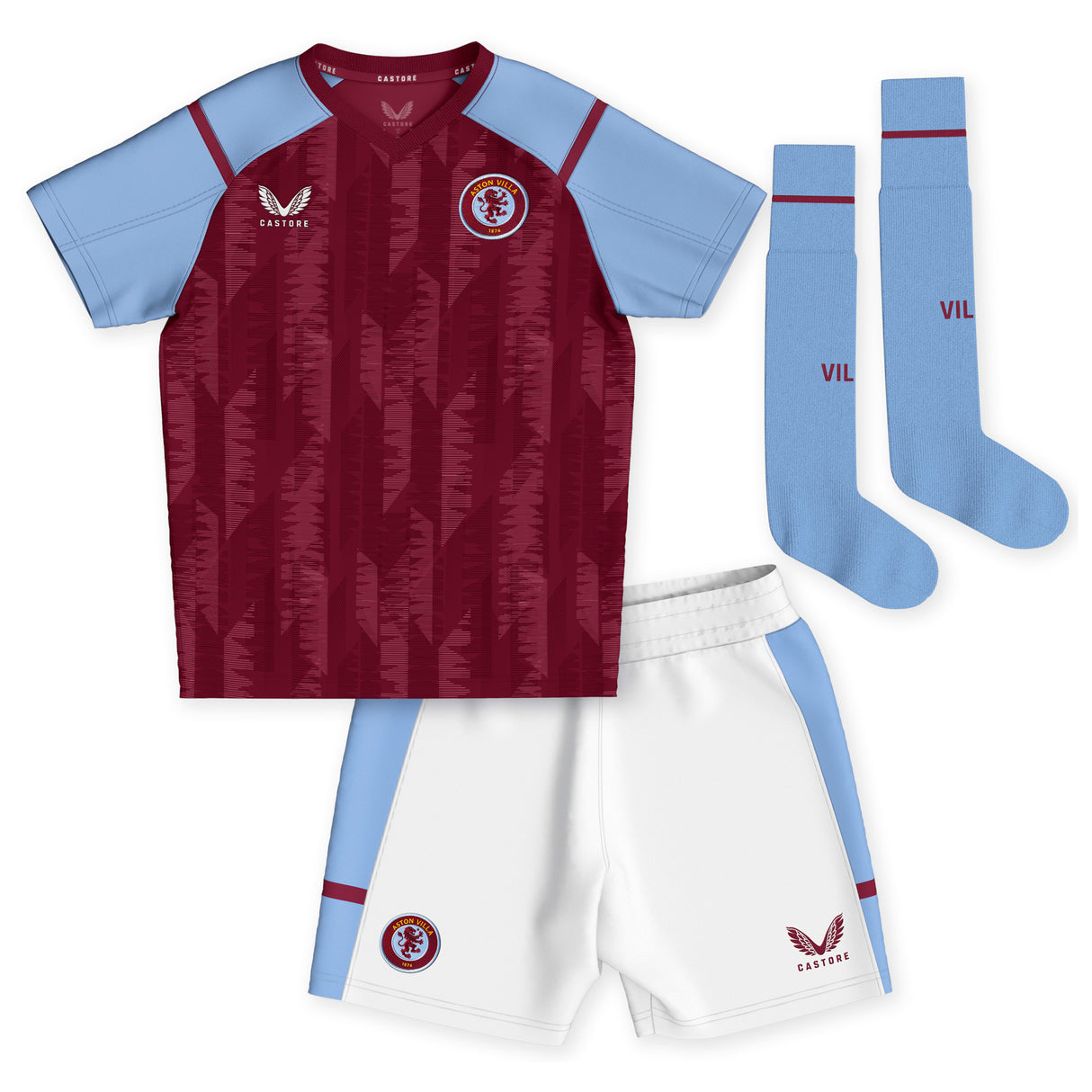 Aston Villa Castore Home Infant Kit 2023-24 with Diego Carlos 3 printing - Kit Captain