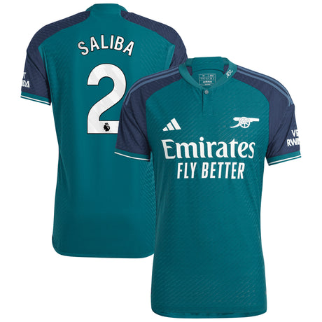 Arsenal adidas Third Authentic Shirt 2023-24 with Saliba 2 printing - Kit Captain