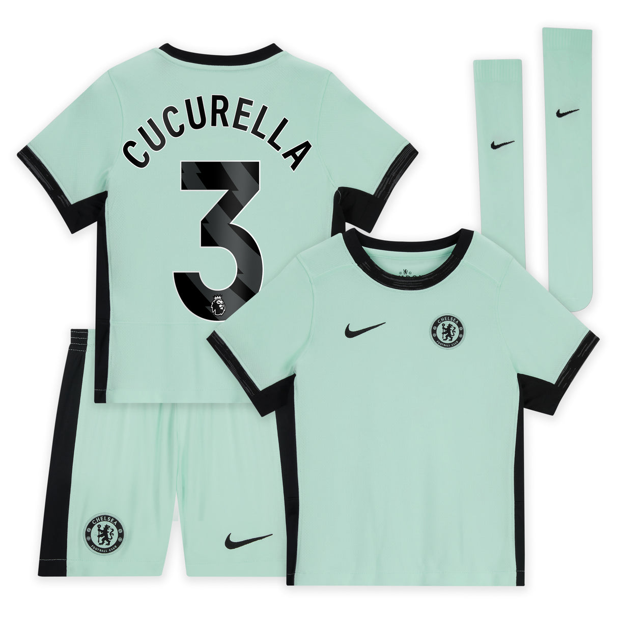 Chelsea Third Stadium Kit 2023-24 - Little Kids with Cucurella 3 printing - Kit Captain