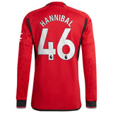 Manchester United EPL adidas Home Authentic Shirt 2023-24 - Long Sleeve with Hannibal 46 printing - Kit Captain