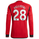 Manchester United EPL adidas Home Authentic Shirt 2023-24 - Long Sleeve with Pellistri 28 printing - Kit Captain