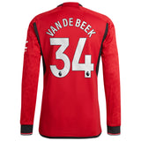 Manchester United EPL adidas Home Authentic Shirt 2023-24 - Long Sleeve with Van De Beek 34 printing - Kit Captain