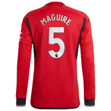 Manchester United EPL adidas Home Authentic Shirt 2023-24 - Long Sleeve with Maguire 5 printing - Kit Captain