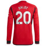 Manchester United EPL adidas Home Authentic Shirt 2023-24 - Long Sleeve with Dalot 20 printing - Kit Captain