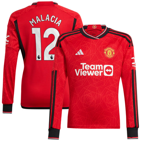 Manchester United EPL adidas Home Shirt 2023-24 - Long Sleeve with Malacia 12 printing - Kit Captain