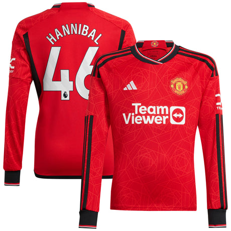 Manchester United EPL adidas Home Shirt 2023-24 - Long Sleeve with Hannibal 46 printing - Kit Captain