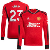 Manchester United EPL adidas Home Shirt 2023-24 - Kids - Long Sleeve with Shaw 23 printing - Kit Captain