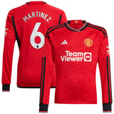 Manchester United EPL adidas Home Shirt 2023-24 - Kids - Long Sleeve with Martinez 6 printing - Kit Captain